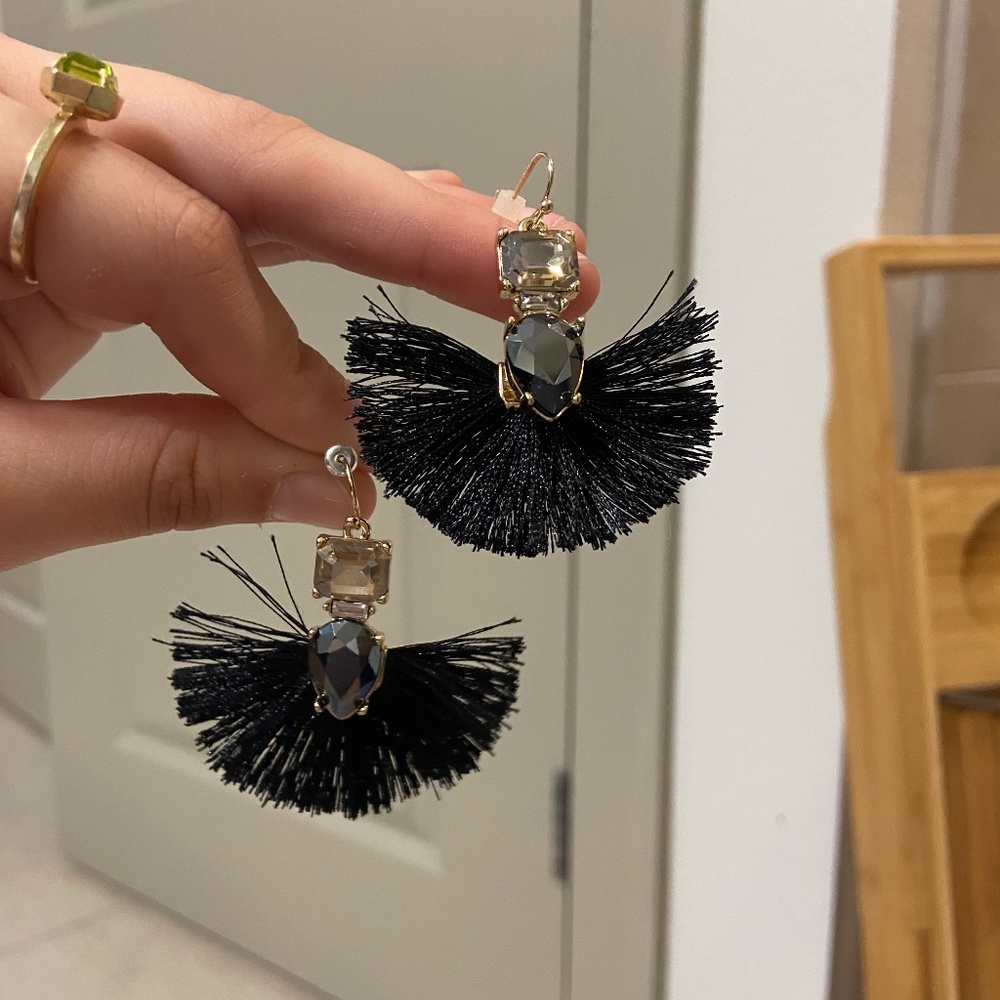 Fluffy black dangle earrings